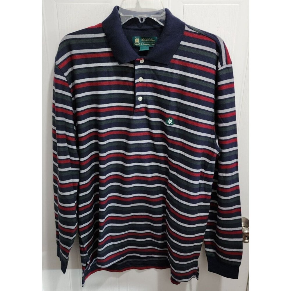 Brooks Brothers St. Andrews Links Golf Long Sleeve Striped Polo Rugby Shirt Sz L